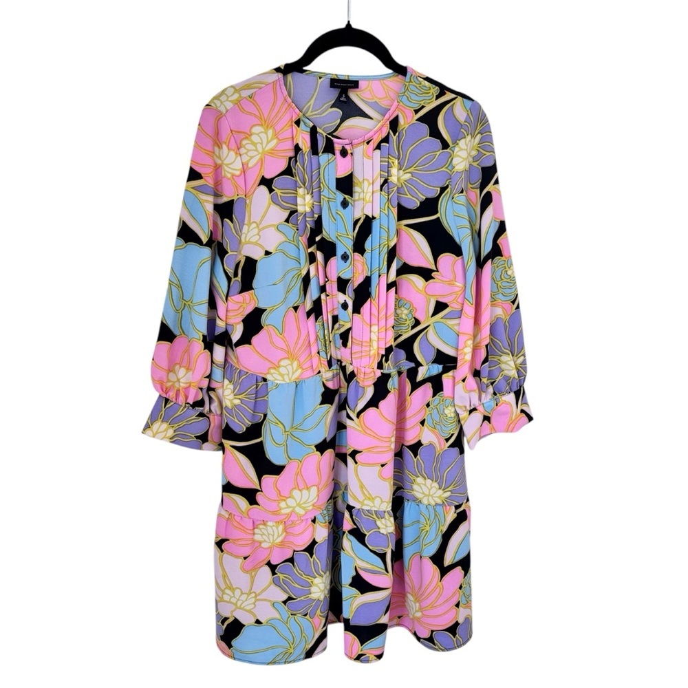 WHO WHAT WEAR Midi Dress Floral Print Pink Blue Sunday Brunch Size S